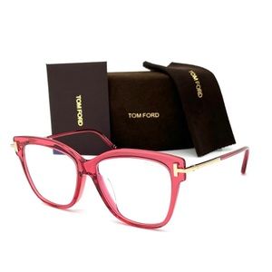 Auth- Tom Ford FT5704-B 066 Transparent Raspberry / Blue Block  54mm Eyeglasses